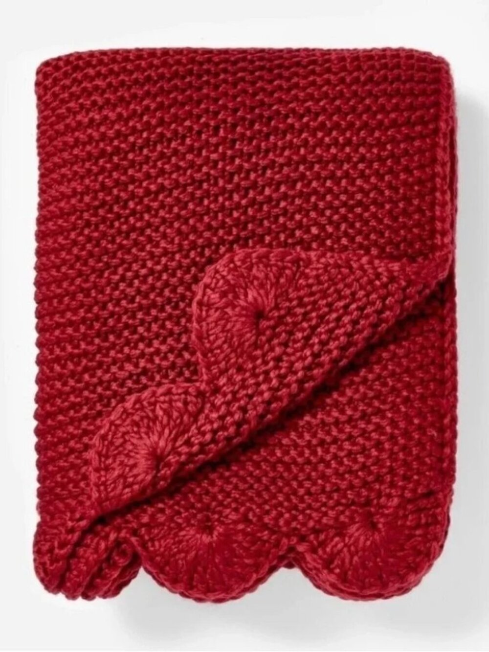 Threshold Studio McGee Scalloped Edge Knit Throw Blanket Red Burgundy 50x60 NEW